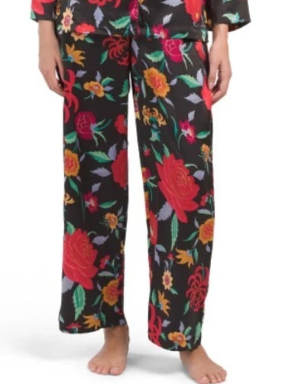 NATORI Black Floral Wide Leg Pajama Pants Size L
